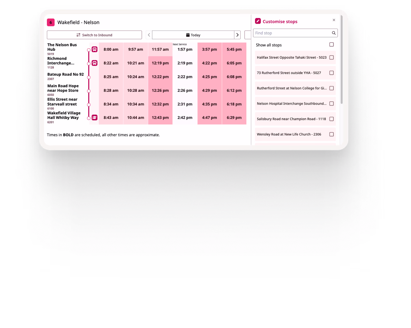Ride Guide route timetable