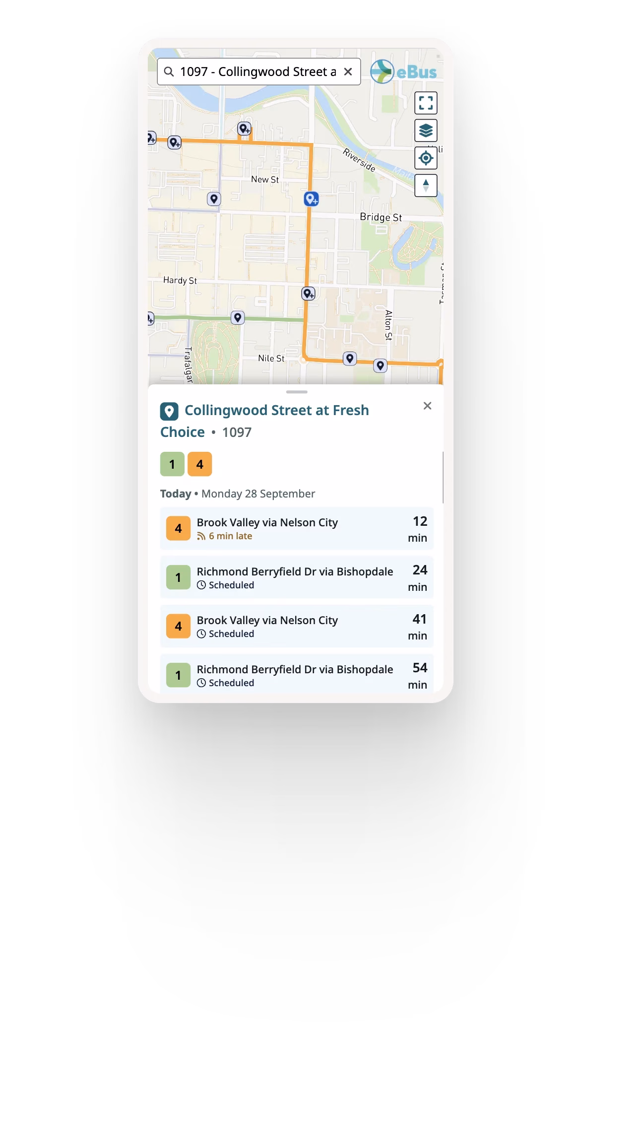 Ride Guide stop departures on mobile